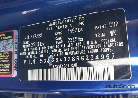 2024 Kia K5 Gt-Line z USA, uszkodzony, nr VIN 5XXG64J28RG234967